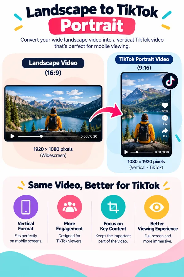 Landscape video changed into a vertical TikTok video