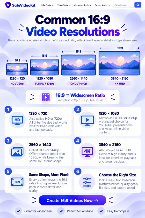 Common 16:9 video resolutions