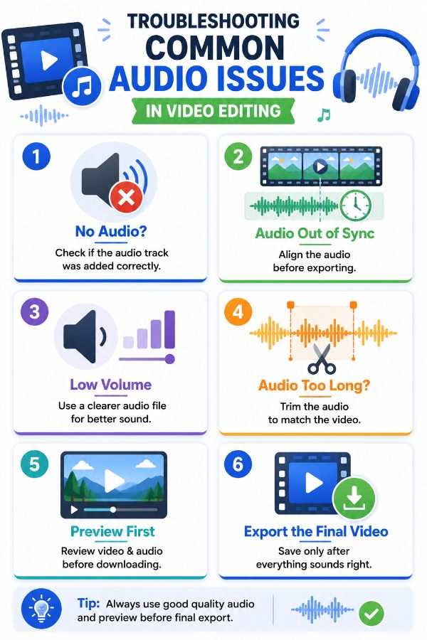 Troubleshooting common audio issues in video editing.