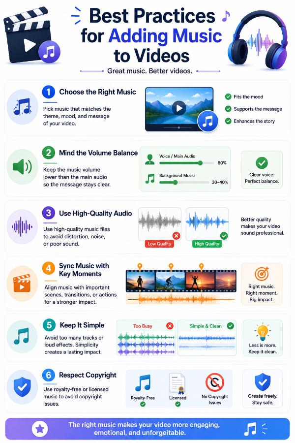 Best practices for adding music to video