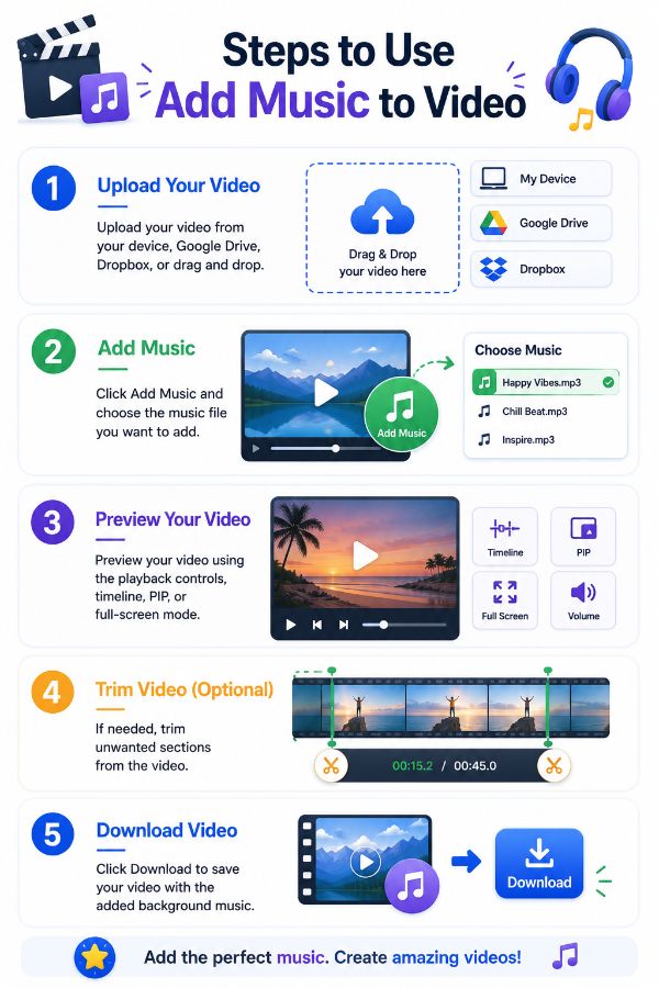 Steps to use Add Music to Video tool