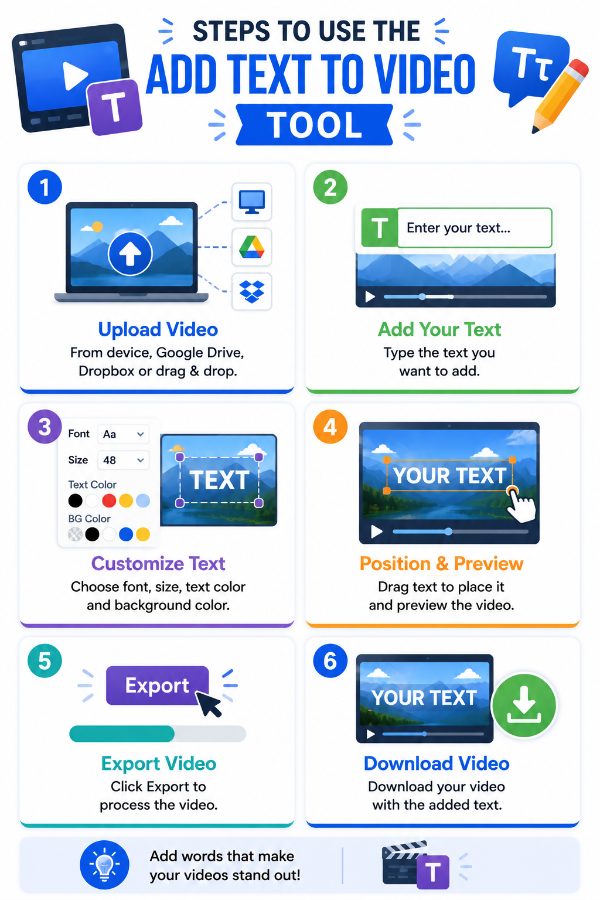 Steps to use the Add Text to Video tool