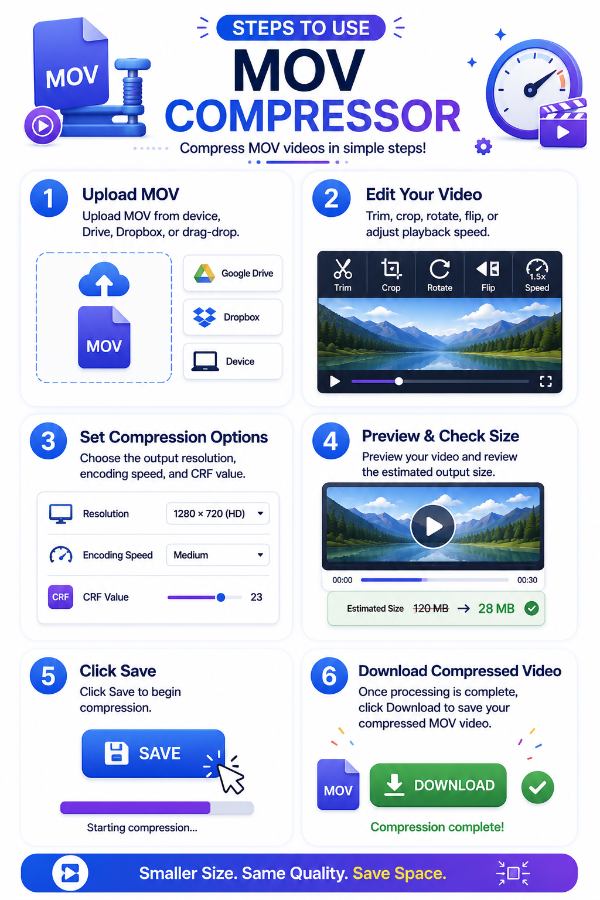 Steps to use MOV Compressor tool