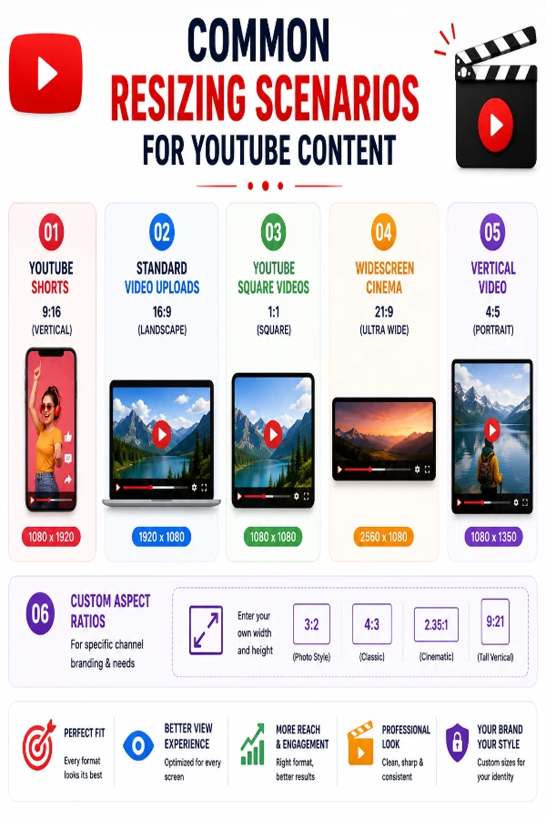 Common resizing scenarios for YouTube content